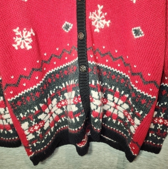 Vintage Stitch in Time North Crest Christmas Button Up Knit Cardigan L/XL - Picture 3 of 7